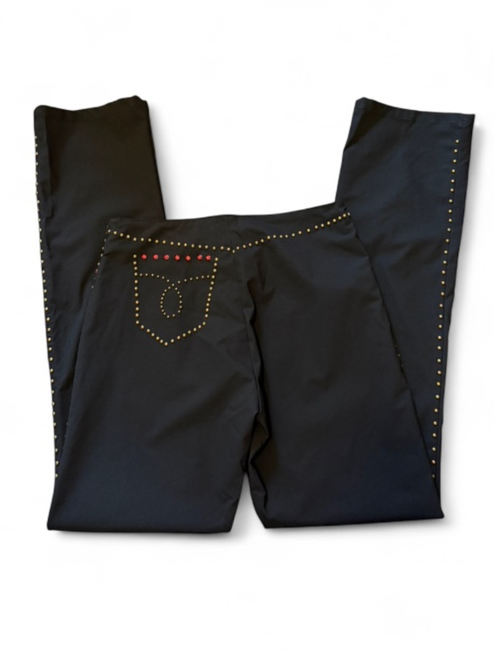 Tark’ 1 Paris Y2k Studded Rhinestone Trim Straight Leg Pants Made in France